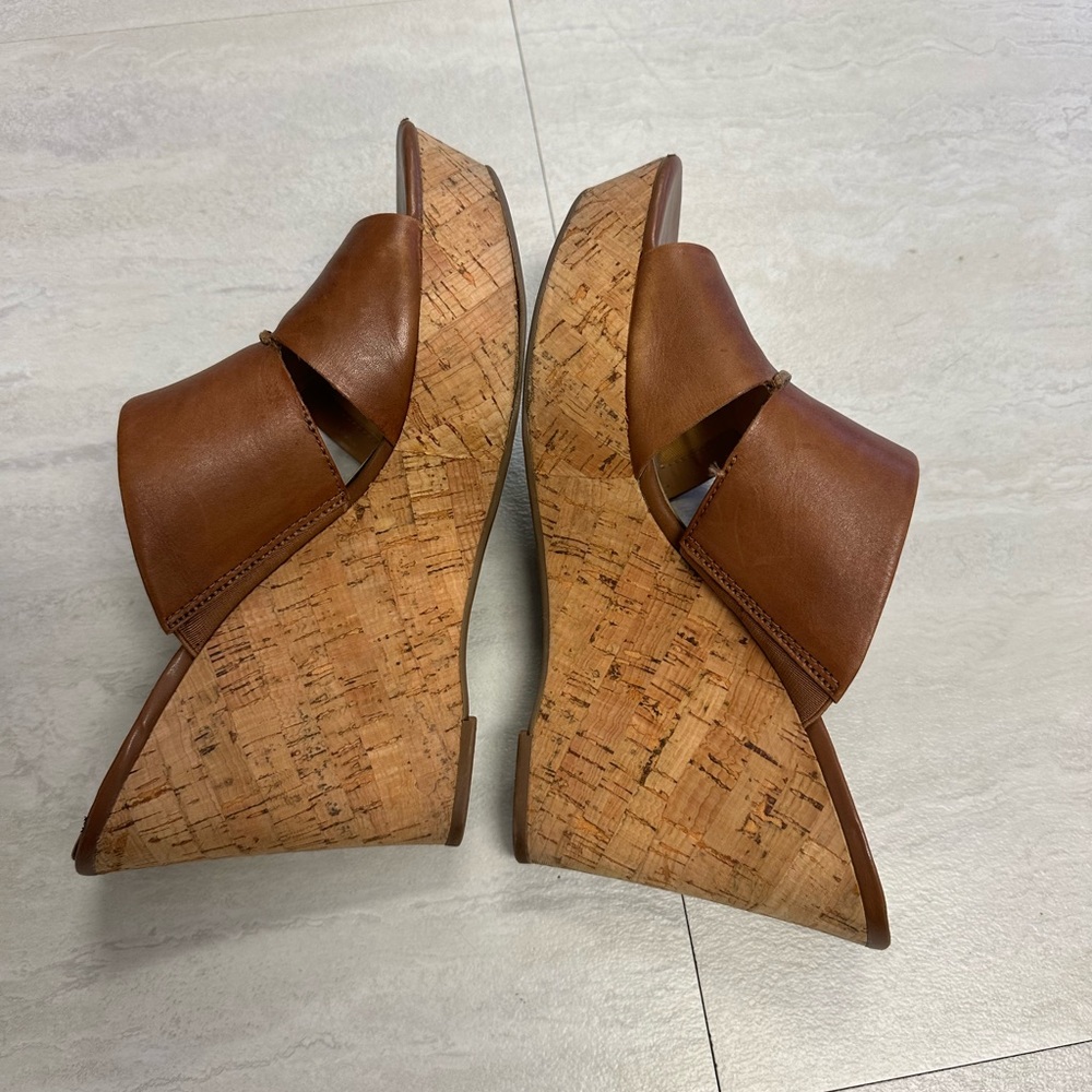 Franco Sarto Tan Leather Wedge Sandals size 10